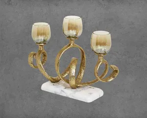 कारीगर धातु एल्यूमीनियम स्पष्ट ग्लास मोमबत्ती धारक संगमरमर के आधार लक्जरी घर सजावट के साथ क्रिसमस लोहे की सामग्री के लिए - Product Image 4