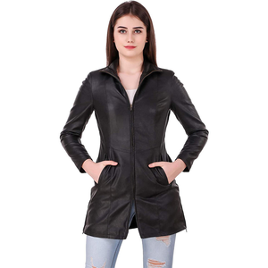 Chaqueta de cuero genuino de lujo para mujer en piel de oveja personaje de Moto clásico de gama alta con cuello levantado y ajuste para abrazar el cuerpo - Product Image 1