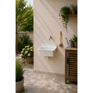 Lavabo Minimalista Quadrato Mongardi in Resina Bianca da Parete, 39L 39P 24H cm, Resistente agli Acidi, Facile da Pulire, per Interni - Product Image 3