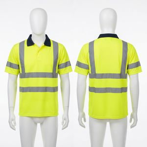 Camisa de Trabajo Casual para Hombre, Lona de 180 GSM, Poliéster/Algodón, Cuello Azul Marino, Blanco Premium, Transpirable, Manga Corta, Amarillo de Alta Visibilidad - Product Image 1