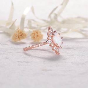 แหวนเพชรและพลอยโอปอลจากเอธิโอเปียนธรรมชาติ100% 14kt แหวนเพชรแท้แบบกระจุกสีโรสโกลด์ - Product Image 3