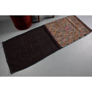 พรมขนสัตว์สีดำทำด้วยมือ (2.3x6.2ฟุต) ดีไซน์การเย็บปะติดปะต่อกันสไตล์ kilim ชาติพันธุ์สำหรับวัยรุ่นทางเข้าห้องนั่งเล่นห้องนอนน้ำยาง - Product Image 2