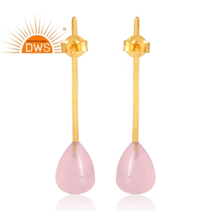 Vente chaude 925 Sterling Silver 18K Plaqué Or Naturel Rose Calcédoine Gemme Dangle Boucle D'oreille Bijoux Pour Femmes Cadeau Pour Elle - Product Image 2