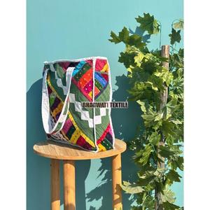 Indian Handmade Quilted Tote Bag Cotton Fabric Patchwork Design Daily Use for Travel Beach Grocery Shopping Great Gift Idea - Product Image 5