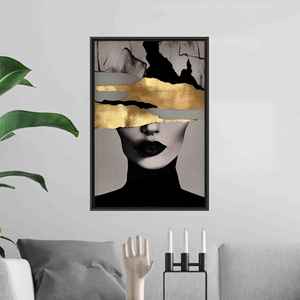 Arte en lienzo de mujer dorada: decoración moderna y abstracta de mujer, imprimible, con marco negro - Product Image 1