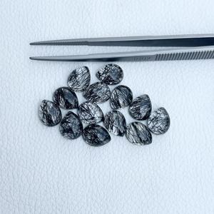 4x6mm-8x12mm Natural Black Rutilated Quartz Pear Cabochon Calibrated Loose Gemstone At Wholesale Market Price Online DIY Deals - Product Image 4