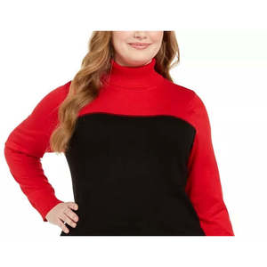 Maglione a Collo Alto da Donna Calvin Klein Rosso con Blocchi di Colore, Alta Qualità, Stile Coreano, Stampa Frontale Parziale, Taglia 1X per Autunno/Inverno - Product Image 2