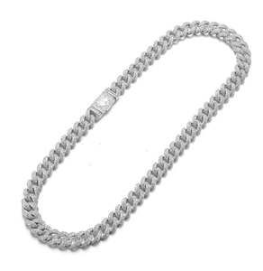 Chaîne cubaine en or blanc de 13 mm, chaîne cubaine en moissanite glacée VVS, acier inoxydable 925, pendentifs et breloques fins - Product Image 1