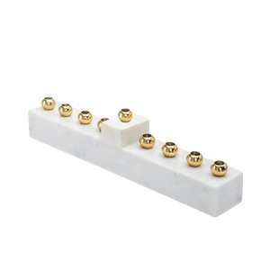 Luxury Nine <b>Branch</b> Hanukkah Menorah Candle Holder Gold Shiny Aluminium Finish with Marble Base for Home Decoration - Product Image 3