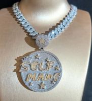 Pendentif Hip Hop Classique pour Homme en Alliage, Micro-Pavé de Diamants, Grand Disque Circulaire, Lettres Personnalisées, Breloques Tendance Ice Box