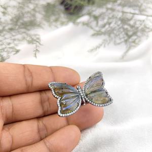 Labradorite CZ Gemstones Fashion Wholesale Jewelry Butterfly Prong Setting Ring à la fois avec pavé et griffe pour les femmes - Product Image 4