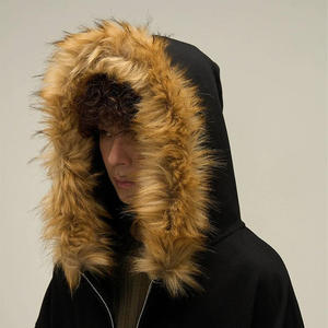 Custom Design Faux <b>Fur</b> Hooded Zipper Up Men's <b>Hoodie</b> Blank 500 GSM Oversized Fit Pullover Hoodies For Men In Cheap Rates - Product Image 2