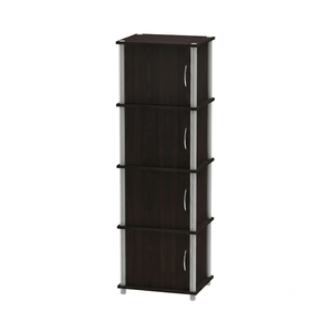 Modern 1945 Multi Use 4 Tier <b>Storage</b> Cabinet Wood Quadruple Single Door <b>Sideboard</b> Tall Accent Mahogany Oak Organizer - Product Image 3
