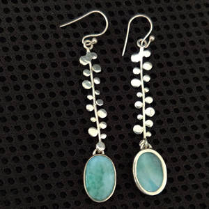 100% Naturel Larimar Ovale 925 Sterling Silver Bohème 7 cm de long Dangle 6.78 gms Boucles d'oreilles designer à la mode larimar bijoux en argent - Product Image 6