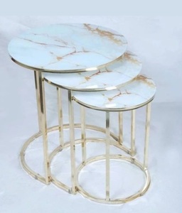 Parlak altın kaplama yuvarlak iç içe masa cam üst otel ve restoran kullanımı lüks mobilya modern sehpa çay masası - Product Image 6