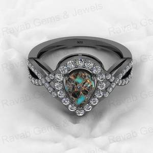 แหวนทองคำชุบทอง18K 925เงินขนาด6x8มม. โมแฮร์สีฟ้าทองแดงสีดำเทอร์ควอยซ์สำหรับงานแต่งงานและค็อกเทล - Product Image 6