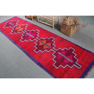 Vintage Rug, <b>Runner</b> 3x10.2 ft Turkish Rug, <b>Red</b> Camouflage Wool Rug - Product Image 4
