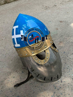 Casco medieval de Pan de Azúcar, recreación de acero, casco con visera Bascinet Medieval SCA, esmalte plateado y azul con disfraz de Halloween