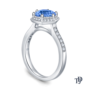 แหวนไพลินสีน้ำเงินทรงบริลเลียนต์คัท ประดับด้วยทองคำ 14K พร้อมดีไซน์แบบ Halo - Product Image 3