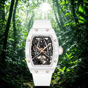 Reloj mecánico automático de lujo Diseño de doble esqueleto Forma de tonel Esfera de cristal Pantalla analógica Resistente al agua de alta calidad - Product Image 6