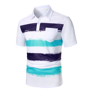 Polo de manga corta a rayas transpirable secado rápido algodón 100% personalizado al por mayor - Product Image 3