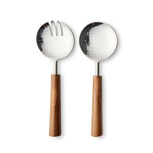 Ensemble de 2 serveurs à salade tendance en métal et bois, best-seller, cuillère et fourchette à salade en bois, vaisselle - Product Image 4