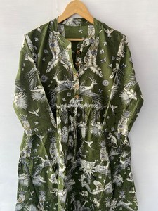Robe Handblock de couleur verte à imprimé tigre à la demande pour femmes du fournisseur indien de robe Blousen - Product Image 3