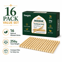 Brosse à dents Miswak, lot de 16 avec dentifrice |   Saveurs naturelles de clou de girofle et de menthe |   Coffret complet de soins bucco-dentaires sous vide pour une fraîcheur optimale