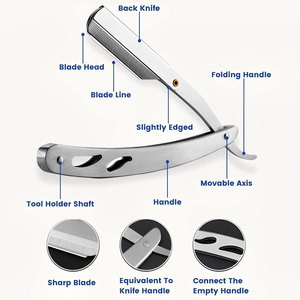 Mango de afeitadora plegable de borde recto de acero inoxidable Premium para herramienta de entrenamiento de maquillaje permanente para hombres - Product Image 3