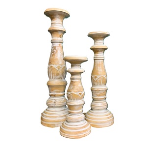 Candelero decorativo de diseño exclusivo de color natural a la venta Candelero de forma cuadrada de madera de mango - Product Image 6