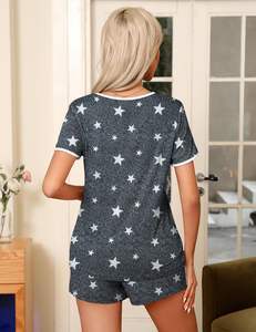 Ensemble de pyjama 2 pièces pour femmes à manches courtes hauts de salon Shorts vêtements de nuit doux poche poitrine 95% Polyester 5% Spandex Sexy solide - Product Image 4