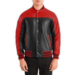 Chaqueta Universitaria Negra Roja de Lana/Viscosa, Corte Ajustado, Estilo Urbano, Cuello Redondo, Impermeable, Transpirable, Ecológica, de Secado Rápido - Product Image 1