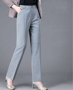 Traje Formal de Negocios para Mujer, Cintura Alta, Antiarrugas, Pantalones de Pierna Recta de Corte Regular con Bolsillos - Product Image 1