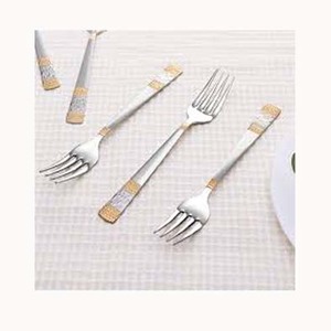 Juego de tenedor de vajilla Chapado en plata de acero inoxidable con mango largo hecho a mano de Metal con mango creativo dorado Juego de tenedor de diseño real - Product Image 1