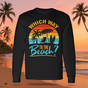 Maglietta a maniche lunghe con grafica di palme estive Which Way To The Beach - Product Image 3