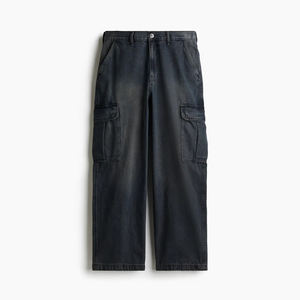 Pantalones Cargo holgados de cintura alta para hombre de moda, cómodos pantalones holgados con acabado lavado ligero, ropa de calle elegante, diseño estampado hecho de mezclilla - Product Image 6