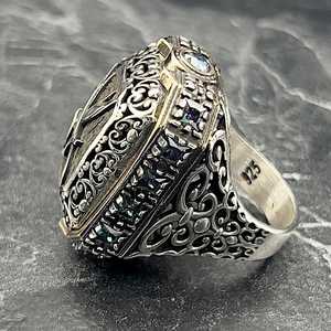 Large <b>Silver</b> Zulfiqar Sword <b>Ring</b> Handmade Double Sword Signet <b>Mens</b> <b>Ring</b> with Vintage Jewelry G GRS Certified - Product Image 4