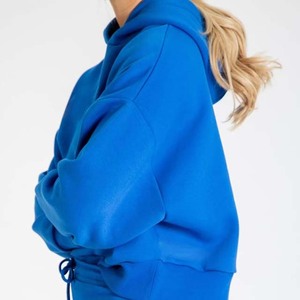 Sweatshirt à capuche à manches longues avec logo brodé OEM personnalisé Style Y2k décontracté Poids lourd Respirant Bleu Gym Fitness Sweatshirt pour femmes - Product Image 4