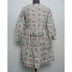 Vestido Formal hasta la Rodilla, 100% Algodón, Hecho a Mano, con Mangas Abullonadas, Estampado Floral Indio, con Borlas, Cómodo, Ecológico, Lavable para Mujer - Product Image 5