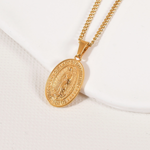 Joyería de Acero Inoxidable para Mujer, Collar con Colgante de Madre María Cristiana, PVD Chapado en Oro, Collares DE LA Virgen María de Guadalupe - Product Image 5