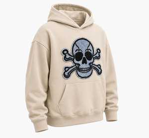 เสื้อฮู้ดดี้ปักลายหัวกะโหลกสไตล์วินเทจแบบโอเวอร์ไซส์ สีครีม - Product Image 3