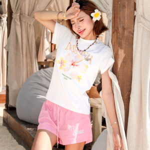 100% coton été Bloom Slim Fit doux femmes T-Shirt sérigraphié écologique court longueur conception tissé respirant - Product Image 1