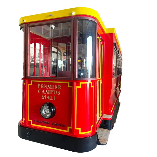 Tramvay lityum akülü elektrikli lastik tekerlek veya demiryolu tramvay eğlence parkı tesisleri yetişkinler ve çocuklar için