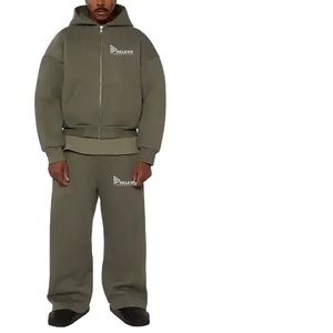 Ensemble de survêtement pour homme en coton lourd 100% 500 g/m², sweat à capuche zippé deux pièces, sweat-shirts et pantalons de survêtement personnalisés de haute qualité pour homme - Product Image 4