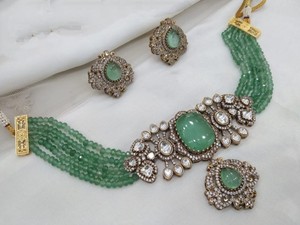 Elegante collar gargantilla y pendiente conjunto para mujer collar declaración | Collar diseñador | Collar nupcial - Product Image 3