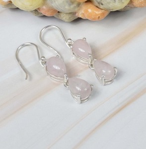 Piedra preciosa de Plata de Ley 925 hecha a mano, piedra natal de octubre, gota de cuarzo rosa Natural, regalo de joyería de fiesta perfecto para ella - Product Image 3