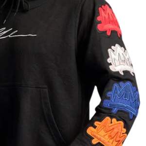 <b>Black</b> Pullover <b>Hoodie</b> for <b>Men</b> Heavyweight Cotton Fleece Printed Sleeve Design Hooded Sweatshirt Streetwear OEM - Product Image 6