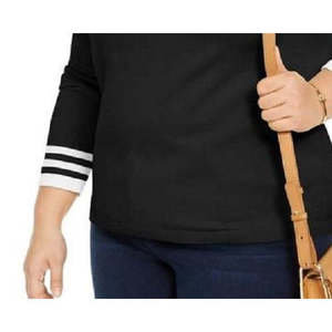 Maglione pullover da donna Tommy Hilfiger in cotone con scollo a V, taglia 1X, nero, per l'autunno - Product Image 3