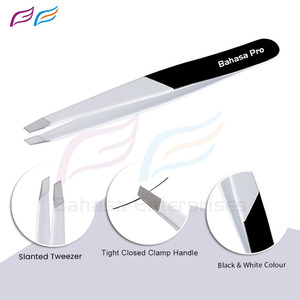 Pince à épiler en acier inoxydable noir et blanc, emballage personnalisé, pointe inclinée de précision, pince à épiler de beauté avec étiquette privée - Product Image 5