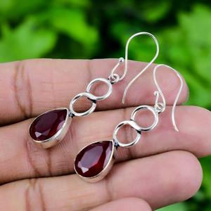 925 Plata de Ley sólida hecha a mano piedras preciosas rubí pendientes de diseñador de moda 925 pendientes colgantes de plata estampados para niñas joyería - Product Image 4